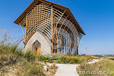 Diagonal side elevation photo of the Holy Family Shrine Gretna Nebraska Stock Photo