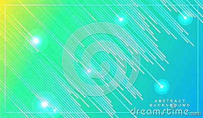 Diagonal stripes vector lines falling with shadow and glowing light illustration. Space and stars on green yellow background. Cartoon Illustration