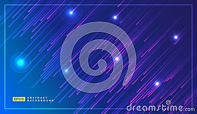 Diagonal vector lines falling with glowing light illustration. Space and stars on dark blue and purple background. Beautiful magic Vector Illustration