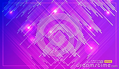 Diagonal vector lines falling with glowing light illustration. Space and stars on dark purple background. Beautiful magic backdrop Vector Illustration