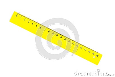 Diagonal yellow twenty centimetres ruller isolated Stock Photo