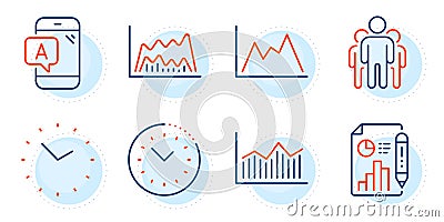 Diagram, Ab testing and Time management icons set. Report document, Group and Time signs. Vector Vector Illustration