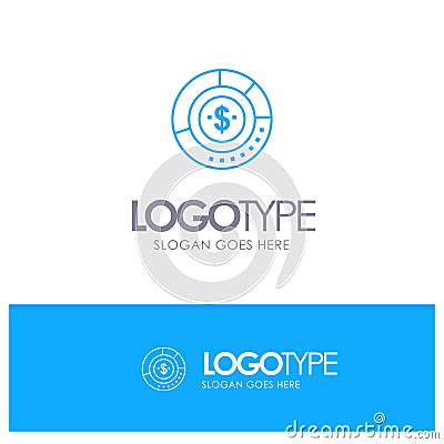 Diagram, Analysis, Budget, Chart, Finance, Financial, Report, Statistics Blue outLine Logo with place for tagline Vector Illustration