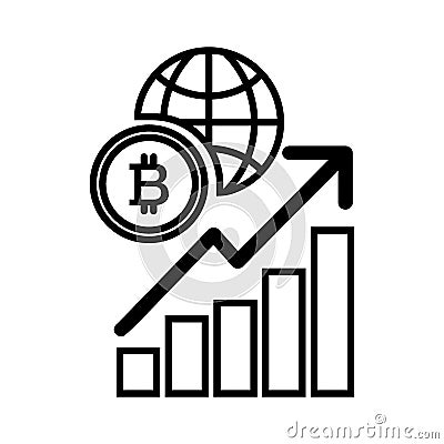 Diagram, bitcoin, globe line icon. vector illustration isolated on white. outline style design, designed for web. Eps 10 Vector Illustration