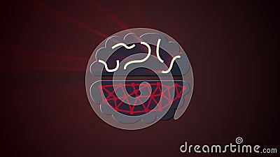 Diagram of the cerebral hemispheres with convolutions and synapses on a black background. Computer generated image, 3D Stock Photo