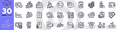 Diagram chart, Coins and Inflation line icons pack. For web app. Vector Vector Illustration