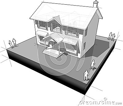 Diagram of a classic colonial house Vector Illustration