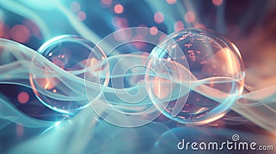 A diagram depicting the interaction between two objects and a graviton particle demonstrating how gravitons are Stock Photo