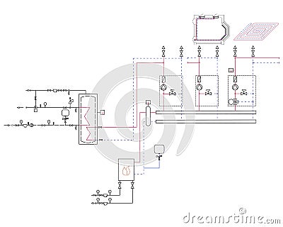 A diagram of the gas boiler. Project contour vector Vector Illustration