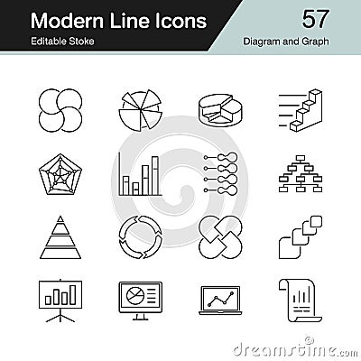 Diagram and Graph icons. Modern line design set 57. For presentation, graphic design, mobile application, web Vector Illustration