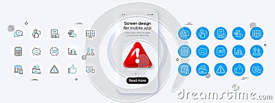 Diagram graph, Inventory checklist and Smile chat line icons. For web app, printing Vector Stock Photo