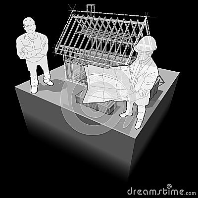 Diagram of house framework with architect and customer Vector Illustration