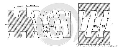 Diagram of Square Thread Nut and Screw lower a load vintage engraving Vector Illustration