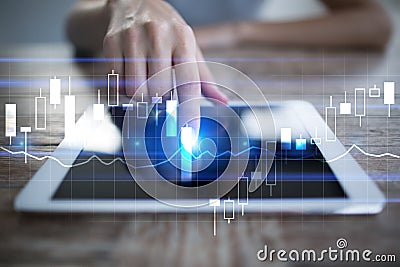 Diagrams and graphs on virtual screen. Business strategy, data analysis technology and financial growth concept. Stock Photo