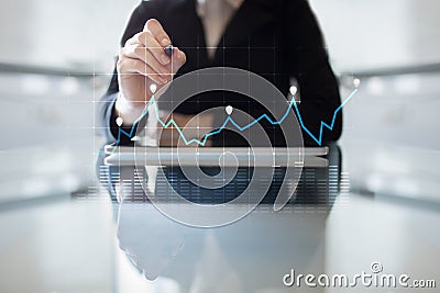 Diagrams and graphs on virtual screen. Business strategy, data analysis technology and financial growth concept. Stock Photo