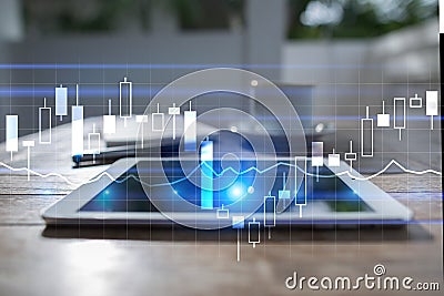 Diagrams and graphs on virtual screen. Business strategy, data analysis technology and financial growth concept. Stock Photo