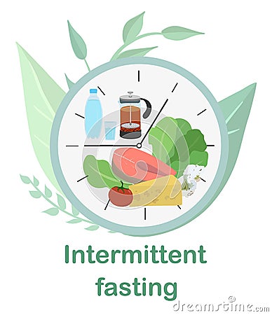 Dial with concept of Intermittent fasting. Vector Illustration