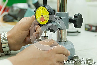 Dial gauge on measuring stand Stock Photo