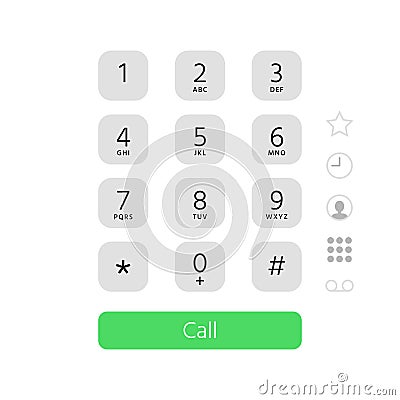 Dial keypad. Touchscreen phone number keyboard interface inspired by apple iphone ios dialer flat vector illustration Vector Illustration