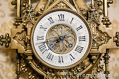 The dial of the old vintage wall clock, retro Stock Photo