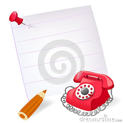 Dial telephone, note, pencil Vector Illustration