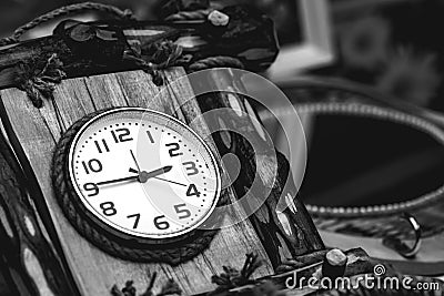 Dial wall clock with wood Stock Photo