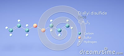 diallyl disulfide molecule, molecular structures, organosulfur compound, 3d model, Structural Chemical Formula and Atoms with Stock Photo