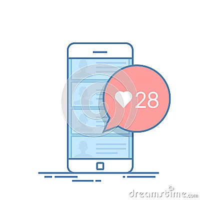 Dialog box in the mobile chat offering to evaluate the user message or news. Number of likes. Thin line vector Vector Illustration