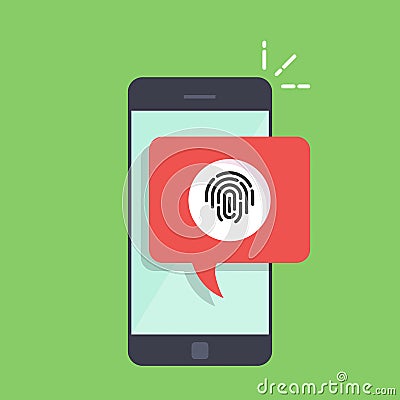 Dialog box on the phone with a suggestion to scan a fingerprint. Quick way to authorize in a mobile application. Vector Illustration