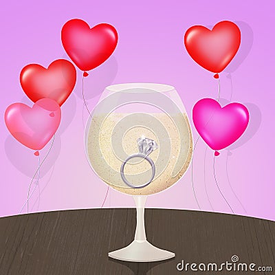 Diamon ring in the glass Stock Photo