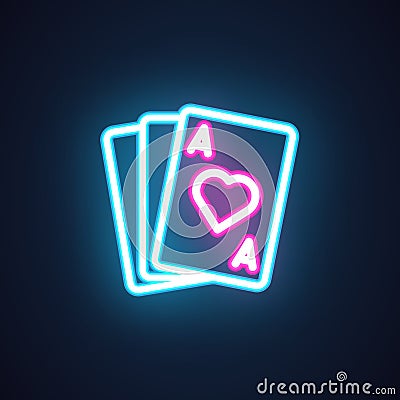 Diamond ACE neon icon. Casino sign. Gamble symbol. Playing cards electric glowing. Risk, excitement, competition label Vector Illustration