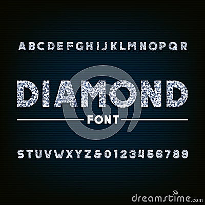 Diamond alphabet font. Brilliant letters and numbers. Vector Illustration