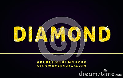 Diamond alphabet font with letters and numbers Vector Illustration