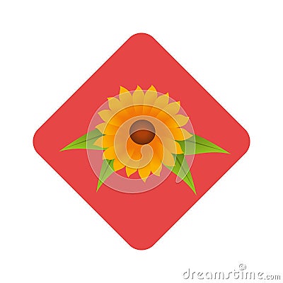 Diamond border with sunflower and leaves Vector Illustration