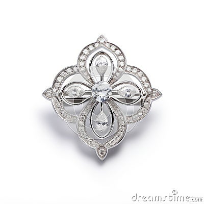 Floral Diamond Brooch In White Gold - Byzantine-inspired Design Stock Photo