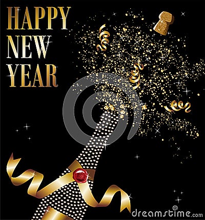 Diamond champagne bottle uncorked in New Year Vector Illustration