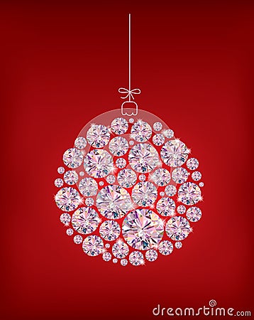 Diamond Christmas ball on red background Vector Illustration