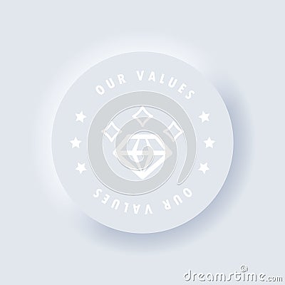 Diamond. Core Values icon. Our values button. Conveying Integrity. Values person and collaborating. Thinking ideas. Purpose. Vector Illustration