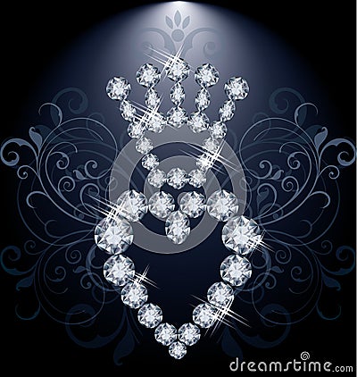 Diamond crown and heart Vector Illustration