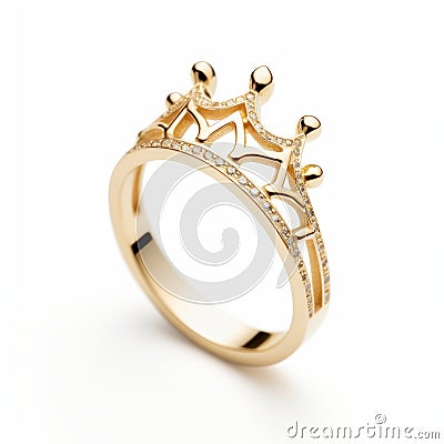 Tiara Crown Gold Ring With Diamonds For Women Stock Photo