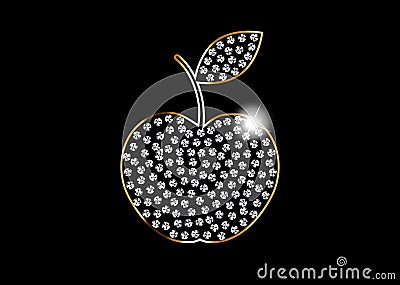 Diamond Crystals Paved Outline of Apple Vector Glamor Rhinestones Fashion Icon Vector Illustration