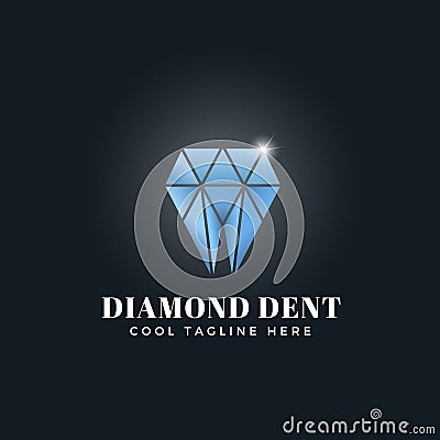 Diamond Dent Abstract Concept. Vector Emblem, Sign or Logo Template. Tooth Shaped Shiny Brilliant Symbol. Vector Illustration