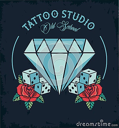 Diamond and dices tattoo studio image artistic Vector Illustration