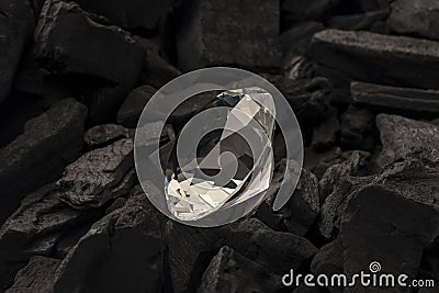 Diamond discovery in coal mine image concept for sparkling bright precious stones, climate change impact of mining diamonds, jewel Stock Photo