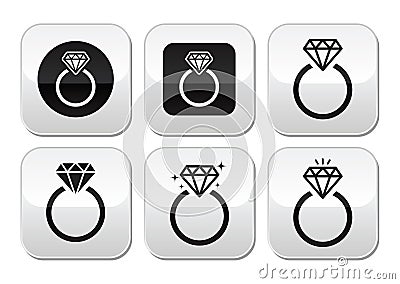 Diamond engagement ring buttons set Stock Photo