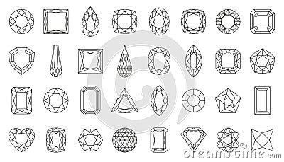 Diamond gem jewel gemstone line icon vector set Vector Illustration