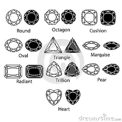 Diamond, gem stone, jewel icons shape set isolated vector illustration Vector Illustration