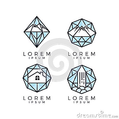 Diamond Glass Logo Set Vector Illustration