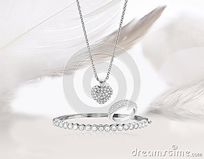 Diamond gold jewelry set Stock Photo