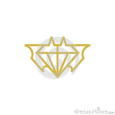 Diamond golden bat wings line simple logo Vector Illustration